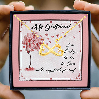 To My Girlfriend I'm Lucky To Be In Love With My Best Friend Infinity Heart Pendant Necklace - Valentine's Gift