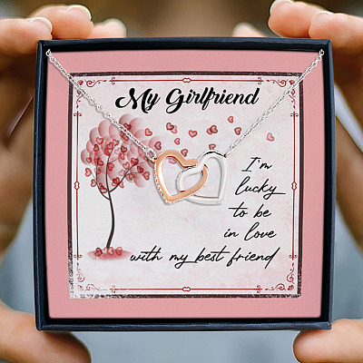 To My Girlfriend I'm Lucky To Be In Love With My Best Friend Interlocking Hearts Pendant Necklace - Valentine's Gift