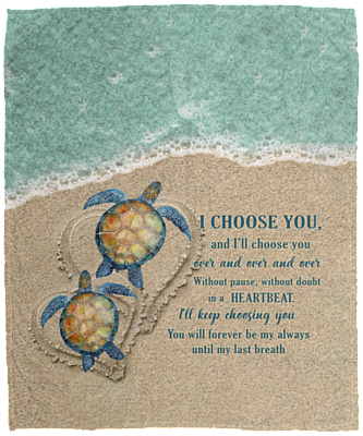 Turtles Sea I Choose You To Do Life With Hand I Hand Side By Side Husband Wife Fleece Blanket - Mink Sherpa Blanket, White, Cozy Plush Fleece Blanket - 50x60