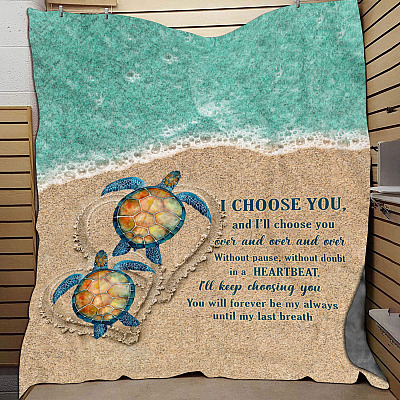 Alternative view of Turtles Sea I Choose You To Do Life With Hand I Hand Side By Side Husband Wife Fleece Blanket - Mink Blanket