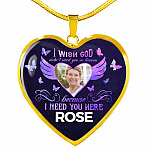 Custom Photo God Wants You I Need You Here with Me in Loving Memory Sayings Heart Pendant Necklace - Heart Luxury Necklace (Gold Plated)