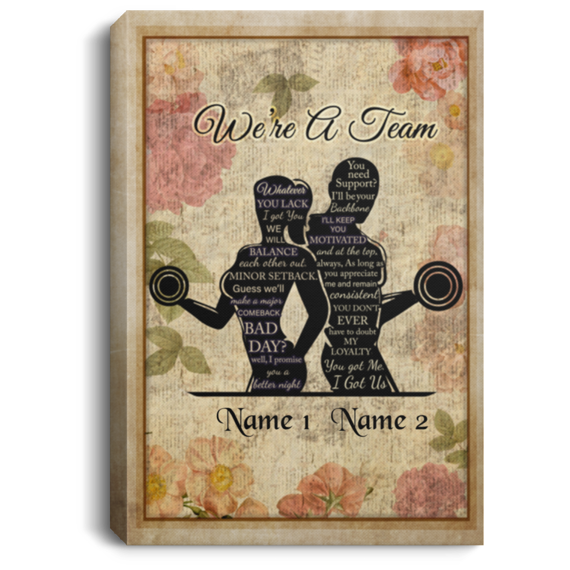 Personalized We Are a Team Weightlifting Couple Valentine Gift for Him Framed Canvas Prints - Unframed Poster, White, 0.75'' Framed Canvas