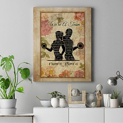 Alternative view of Personalized We Are a Team Weightlifting Couple Valentine Gift for Him Framed Canvas Prints - Unframed Poster
