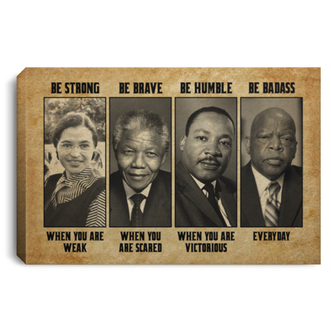 Be Strong Be Brave Be Humble Black History Gallery Wrapped Framed Canvas Prints - Unframed Poster - Home Decor Wall Art, White, 0.75'' Framed Canvas