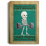 Vintage Skull That's What I Do I Lift Weights and Hate People Bathroom Framed Canvas Prints - Unframed Poster, White, 0.75'' Framed Canvas