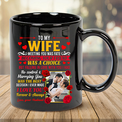 Alternative view of Personalized Photo To My Wife Meeting You Was Fate From Husband Ceramic Coffee Mug - Beer Stein - Water Bottle