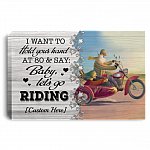 Personalized I Want To Hold Your Hand At 80 And Say Baby Let's Go Riding Motorcycle Couple Canvas - Unframed Poster, White, 0.75'' Framed Canvas