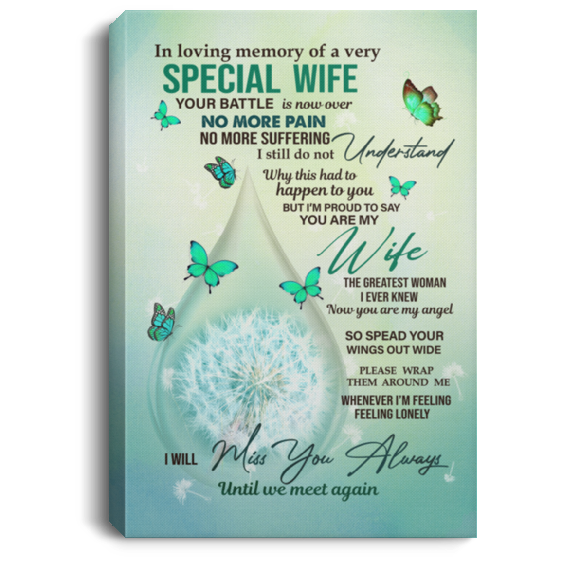 In Loving Memory of A Very Special Wife Framed Canvas - Unframed Poster - Memory Of A Wife Wall Art, White, 0.75'' Framed Canvas