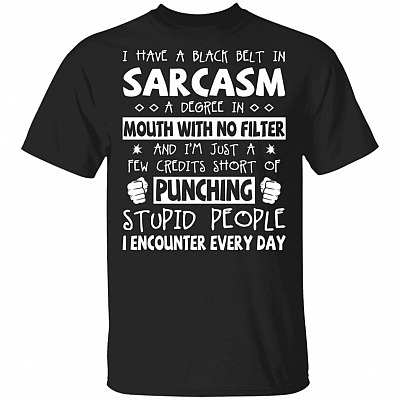 I Have Black Belt In Sarcasm Punching Stupid People T-Shirt - Funny Sarcasm Shirt, Black, Unisex T-Shirt