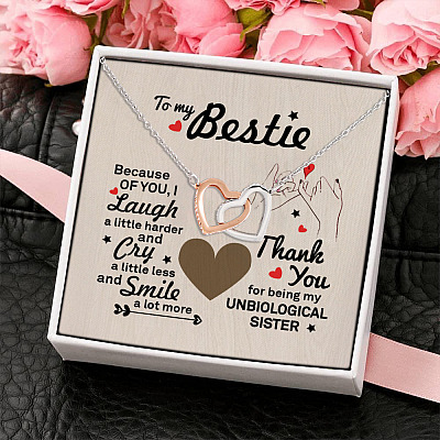 To My Badass Bestie Laugh Cry Smile Thank You Being My Unbiological Soul Sister Interlocking Hearts Necklace