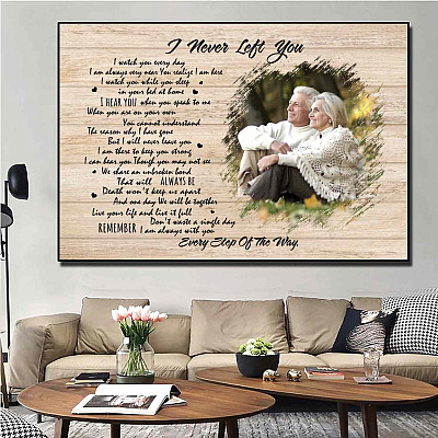 Alternative view of Personalized Photo Couple Memorial Framed Canvas - I Never Left You I Watch You Every Day Unframed Poster