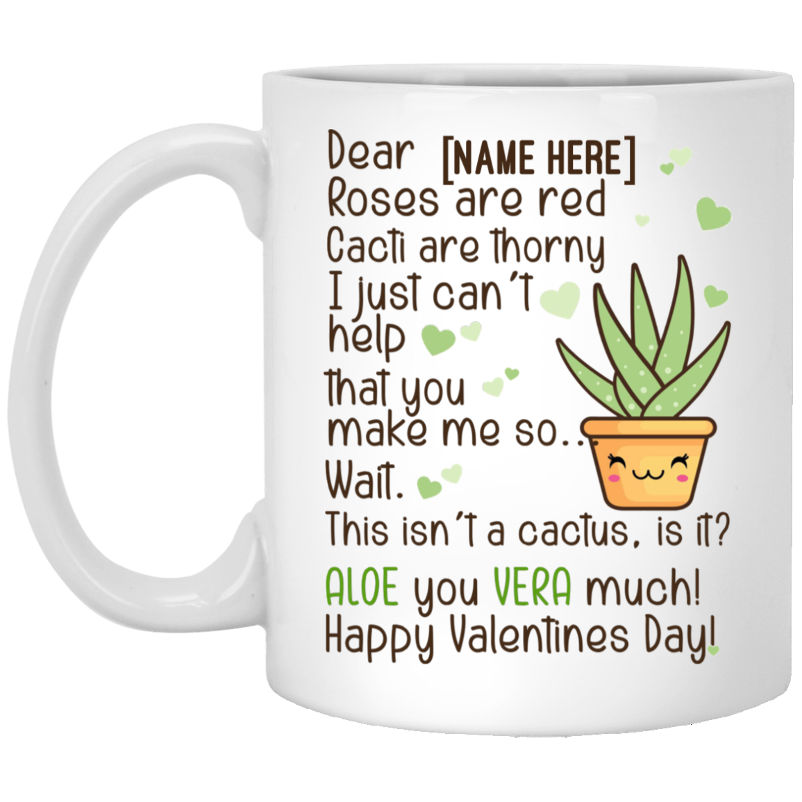 Personalized Valentine Day Couple Ceramic Coffee Mug - Aloe You Vera Much Mug - Funny Couple Mug, White, 11 oz. White Mug