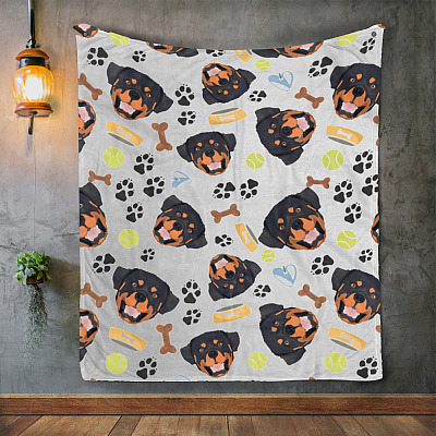 Alternative view of Rottweiler Bone Ball Paw Puppy Fleece Blanket - Mink Sherpa Blanket - Woven Blanket