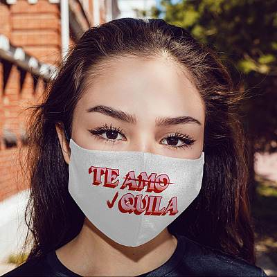 Alternative view of Tequila Te Amo Funny Valentine Single Drunk Reusable Washable Custom Printed Cloth Face Mask