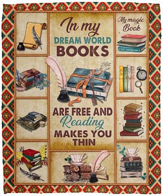 In My Dream World Books Blanket, White, Cozy Plush Fleece Blanket - 50x60