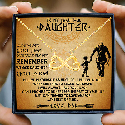 Viking Dad To My Beautiful Daughter Whenever You Feel Overwhelmed Infinity Heart Pendant Necklace