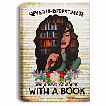 Vintage Never Underestimate The Power Of A Girl With A Book Framed Canvas Prints - Unframed Poster, White, 0.75'' Framed Canvas