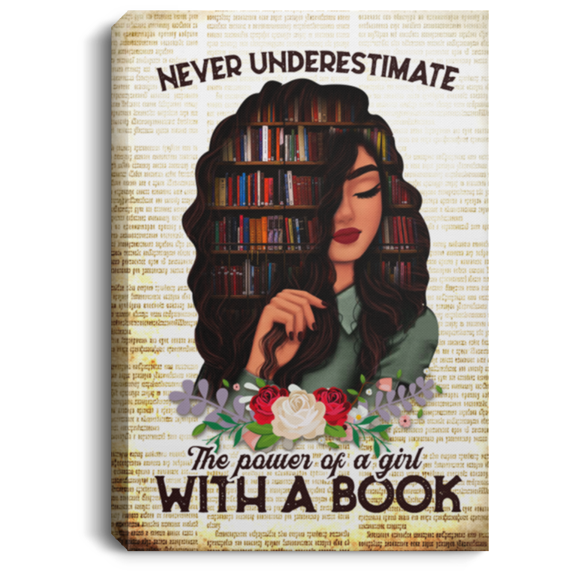 Vintage Never Underestimate The Power Of A Girl With A Book Framed Canvas Prints - Unframed Poster, White, 0.75'' Framed Canvas