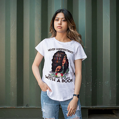 Alternative view of Never Underestimate The Power Of A Girl With A Book T-shirt - Girl Loves Books V-neck