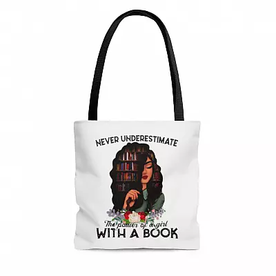 Never Underestimate The Power Of A Girl With A Book All Over Print Tote Bag - Girl Loves Book Shoulder Bag