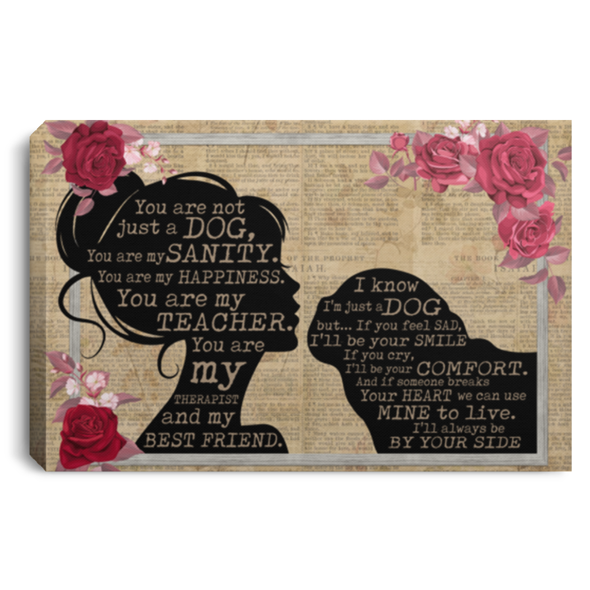 Pug You Are Not Just A Dog You Are My Sanity Framed Canvas Prints - Unframed Poster - Home Decor Wall Art, White, 0.75'' Framed Canvas