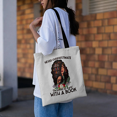 Alternative view of Never Underestimate The Power Of A Girl With A Book All Over Print Tote Bag - Girl Loves Book Shoulder Bag
