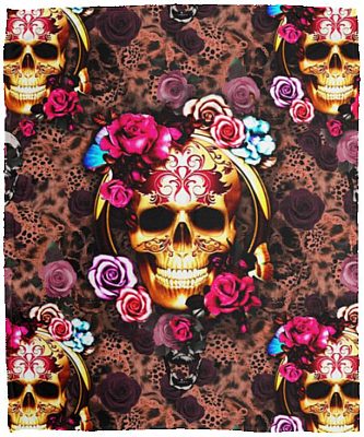 Floral Skull 3D Blanket, White, Cozy Plush Fleece Blanket - 50x60