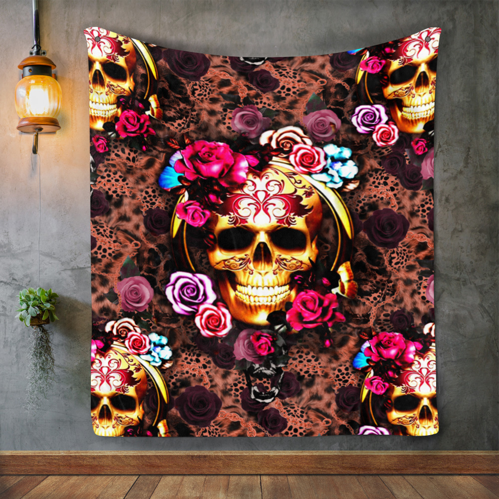 5MH. Floral Skull(8) Blanket Mockup 2 - Wall