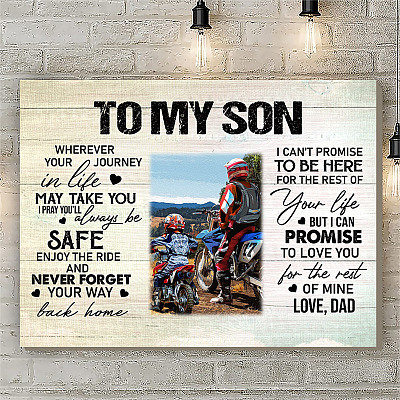 Alternative view of Personalized Photo Motocross To My Son Wherever Your Journey In Life May Take You Canvas - Unframed Poster