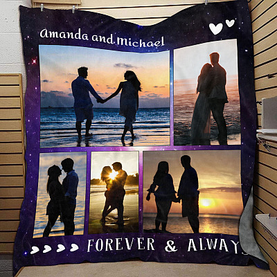 Alternative view of Personalized Photo Couple Family Fleece Blanket - Mink Sherpa Blanket - Woven Blanket