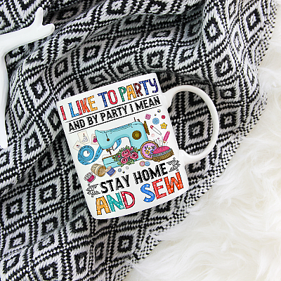 Alternative view of Stay Home and Sew Gifts for Sewers and Quilters Ceramic Coffee Mug - Beer Stein - Water Bottle