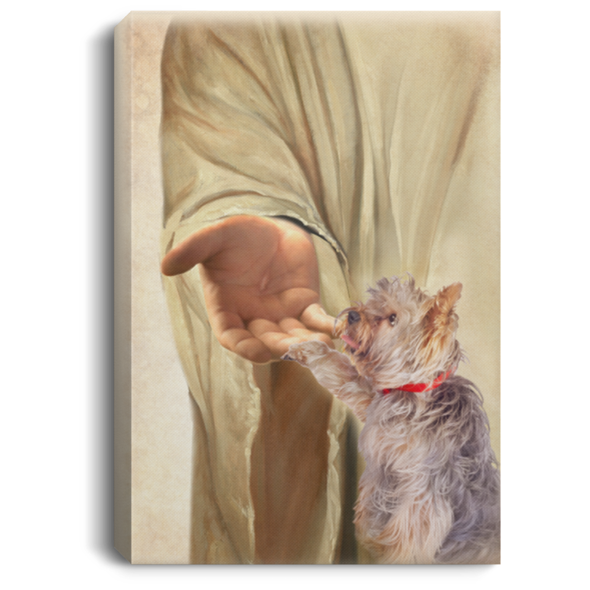 Yorkshire Terrier Take My Hand Jesus Gallery Wrapped Framed Canvas Prints - Dog Memorial Poster - Home Decor, White, 0.75'' Framed Canvas
