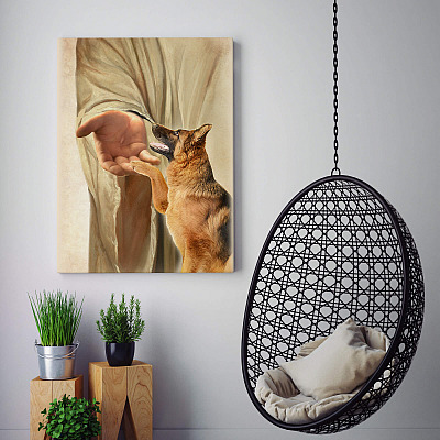 Alternative view of German Shepherd Take My Hand Jesus Gallery Wrapped Framed Canvas Prints - Dog Memorial Poster - Home Decor