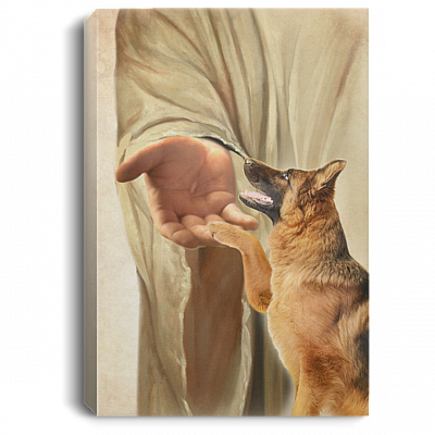 German Shepherd Take My Hand Jesus Gallery Wrapped Framed Canvas Prints - Dog Memorial Poster - Home Decor, White, 0.75'' Framed Canvas