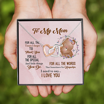 Alternative view of To My Wonderful Mom I Need To Say To I Love You Interlocking Hearts Pendant Necklace