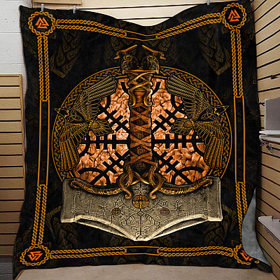 Alternative view of Norse Viking Twin Crow Mjolnir Hammer Fleece Blanket - Mink Sherpa Blanket - Woven Blanket Gifts for Viking Lover