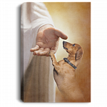 Dachshund Take My Hand Jesus Wrapped Framed Canvas Prints - Unframed Poster - Dachshund Home Decor Wall Art, White, 0.75'' Framed Canvas