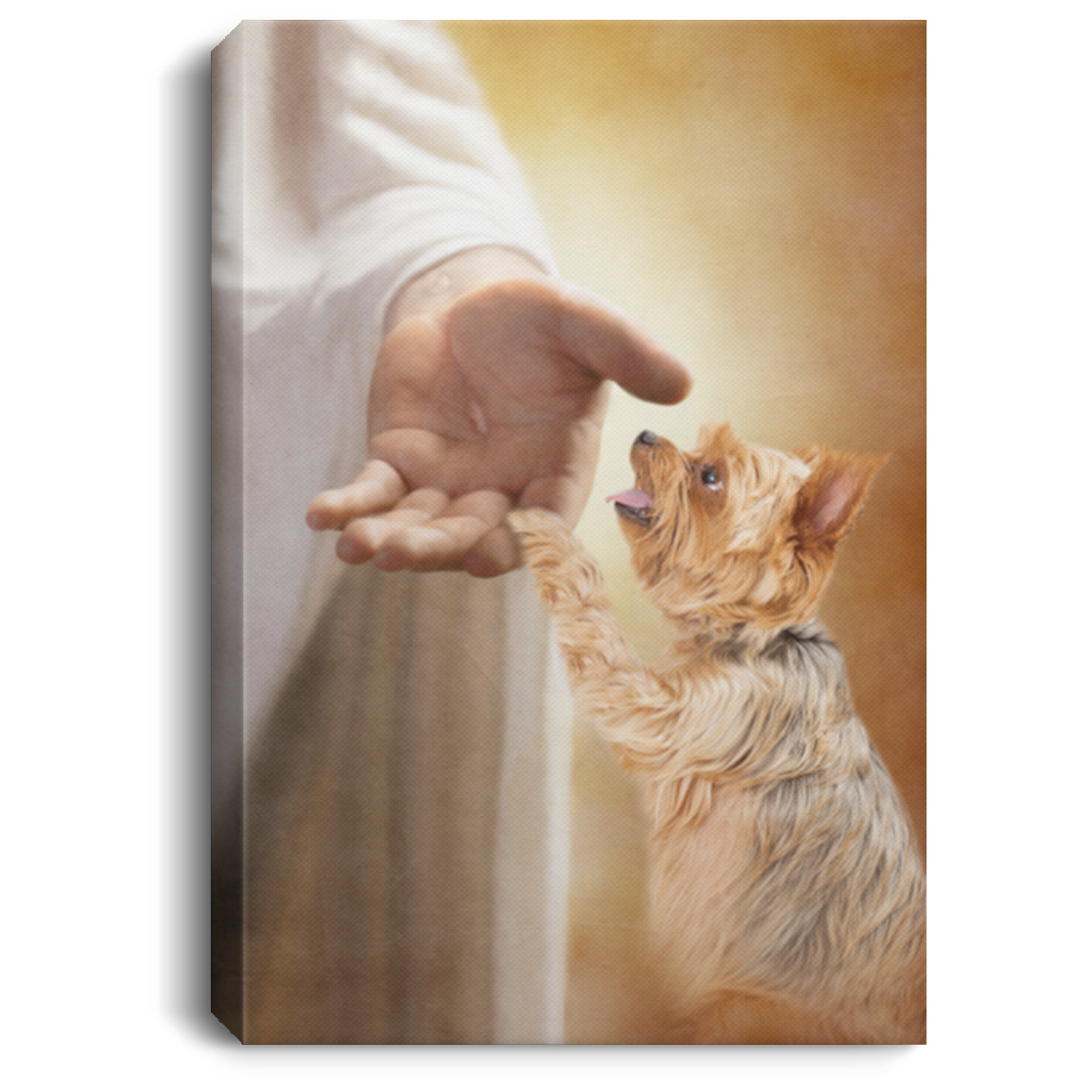 Yorkshire Terrier Take My Hand Jesus Wrapped Framed Canvas Prints - Unframed Poster - Home Decor Wall Art, White, 0.75'' Framed Canvas