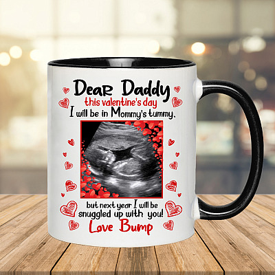 Alternative view of Personalized Photo Dear Daddy This Valentine's Day I Will Be In Mommy's Tummy Dad To Be Accent Mug - Coffee Mug