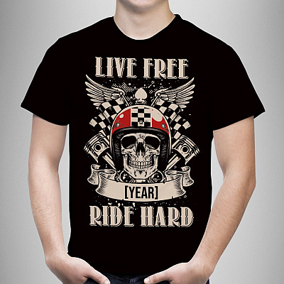Alternative view of Personalized Live Free Ride Hard T-Shirt - Custom Motorcycle Lover Shirt