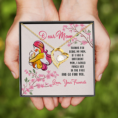 Alternative view of Dear Mom If I Had A Different Mom I Would Punch Her In The Face Forever Love Pendant Necklace