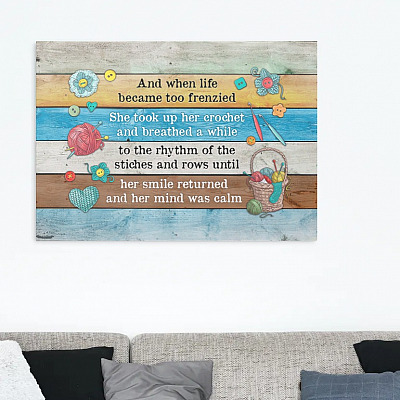 Alternative view of And When Life Became Too Frenzied She Took Up Her Crochet Framed Canvas - Unframed Poster - Crochet Wall Art
