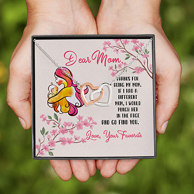 Alternative view of Dear Mom If I Had A Different Mom I Would Punch Her In The Face Interlocking Hearts Pendant Necklace