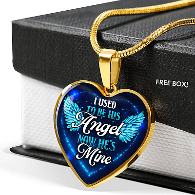 I Used To Be His Angel Now He's Mine Heart Pendant Necklace - Heart Luxury Necklace (Gold Plated)