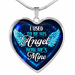 I Used To Be His Angel Now He's Mine Heart Pendant Necklace - Heart Luxury Necklace (Silver)