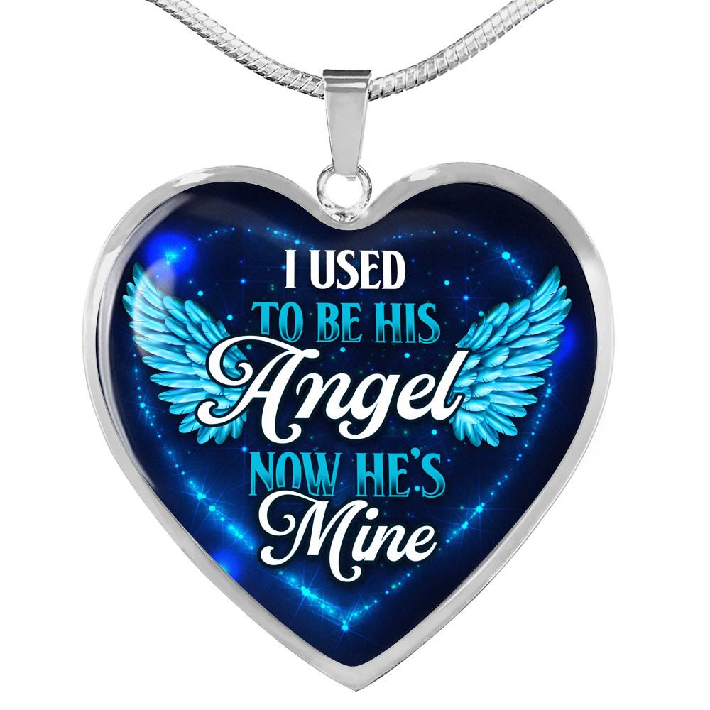 I Used To Be His Angel Now He's Mine Heart Pendant Necklace - Heart Luxury Necklace (Silver)