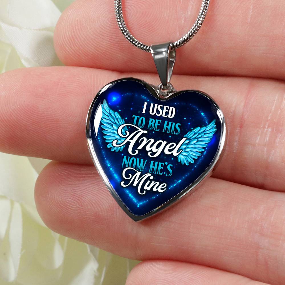 I Used To Be His Angel Now He's Mine Heart Pendant Necklace - Heart Luxury Necklace (Silver)