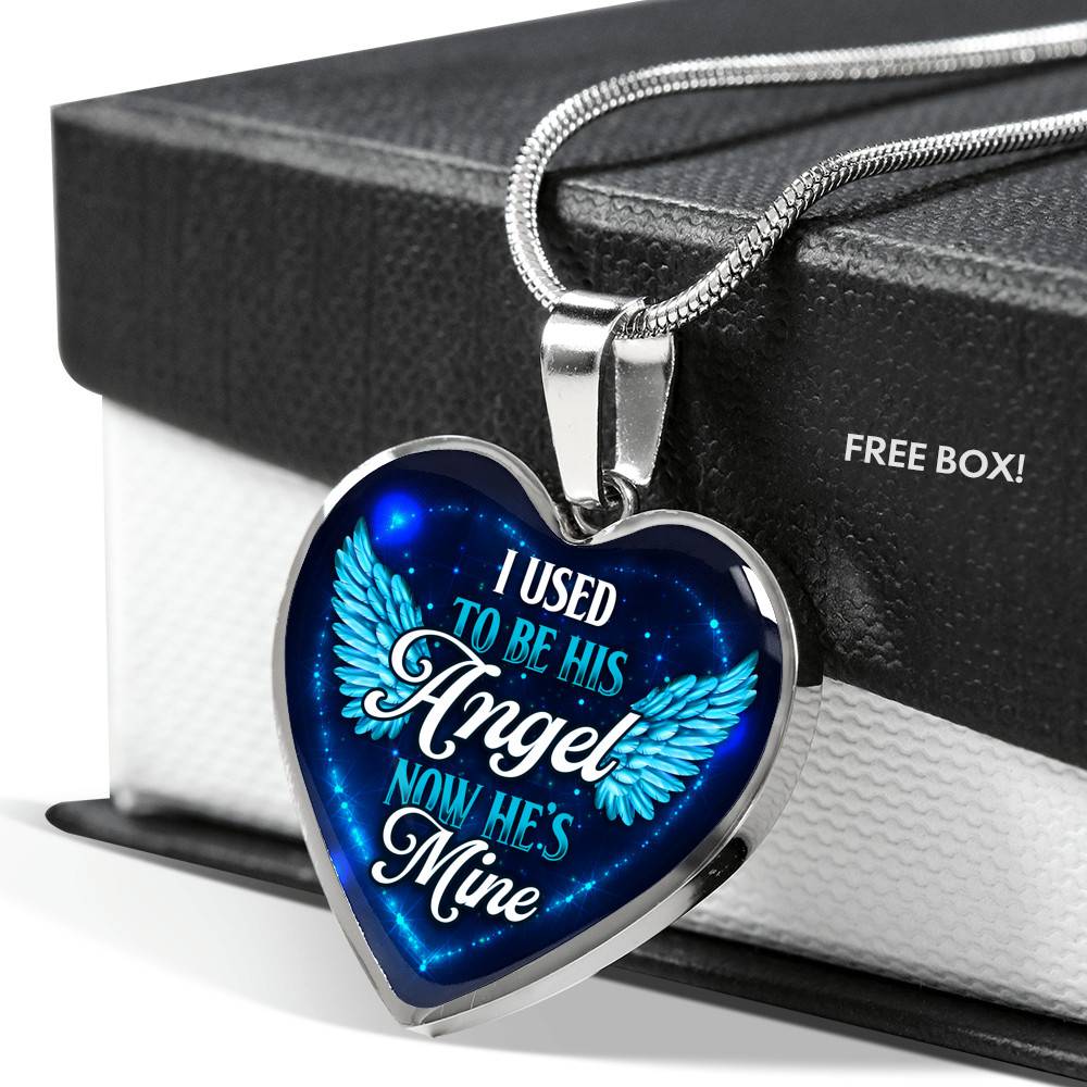I Used To Be His Angel Now He's Mine Heart Pendant Necklace - Heart Luxury Necklace (Silver)