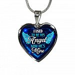 I Used To Be His Angel Now He's Mine Heart Pendant Necklace - Heart Luxury Necklace (Silver)