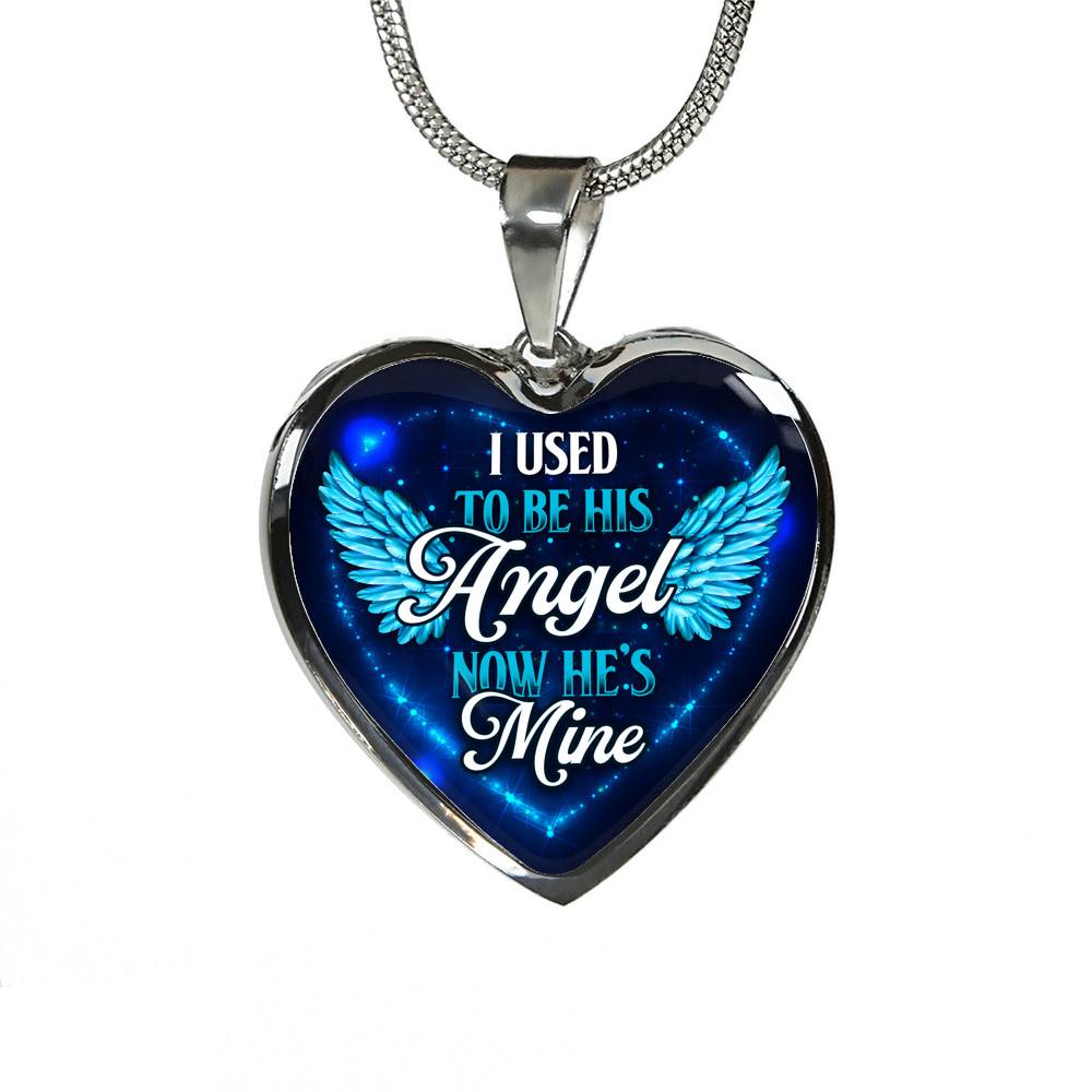 I Used To Be His Angel Now He's Mine Heart Pendant Necklace - Heart Luxury Necklace (Silver)